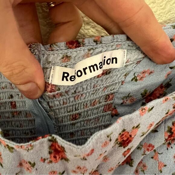 Reformation Bristol blue floral mini dress puff sleeves in petunia SIZE SMALL - Picture 4 of 6